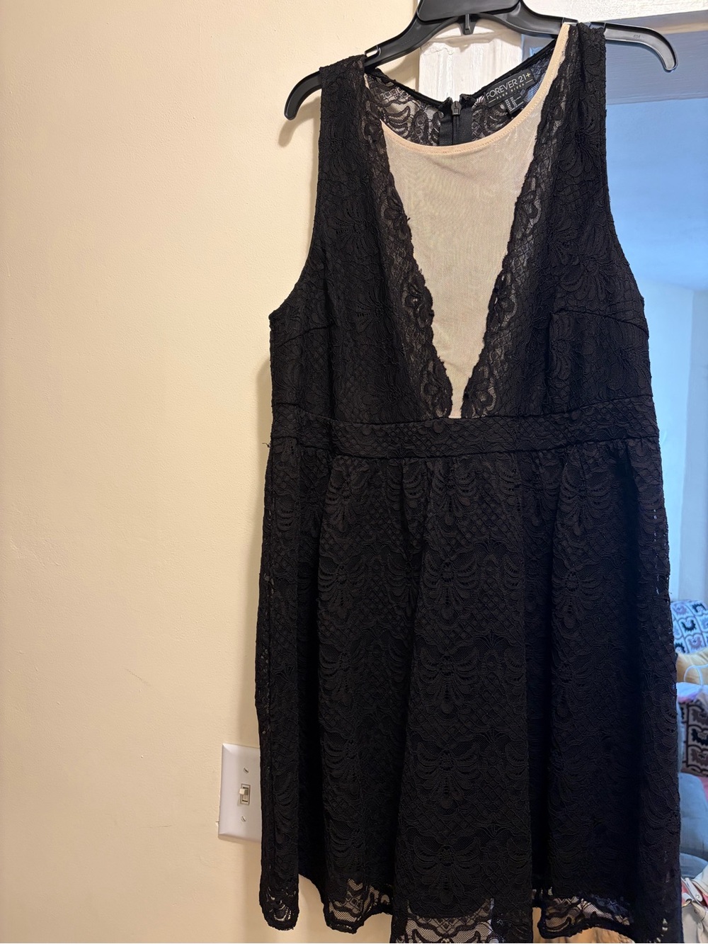 Forever 21 Black Lace Deep V-Neck Mini Dress